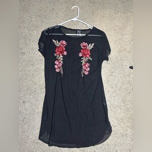 Black Dress with Floral Embroidery